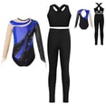 thumbnail image 5 of iiniim Kids Girls Ice Figure Skating Gymnastics Leotard Rhinestones Mesh Patchwork Bodysuit with Sleeveless Vest Royal Blue 12, 5 of 7