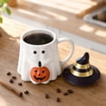 thumbnail image 4 of CuiLiyq Halloween Ghost Ceramic Mug, Cute Ghost Coffee Cup with Pumpkin Decoration, Spill Resistant Drinkware, Fall Tabletop Decor, Holiday Gathering Accessory, 4 of 7