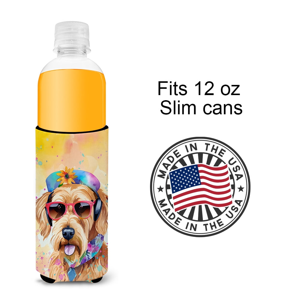 Airedale Terrier Hippie Dawg Hugger for Ultra Slim Cans 4 in x 6.5 in
