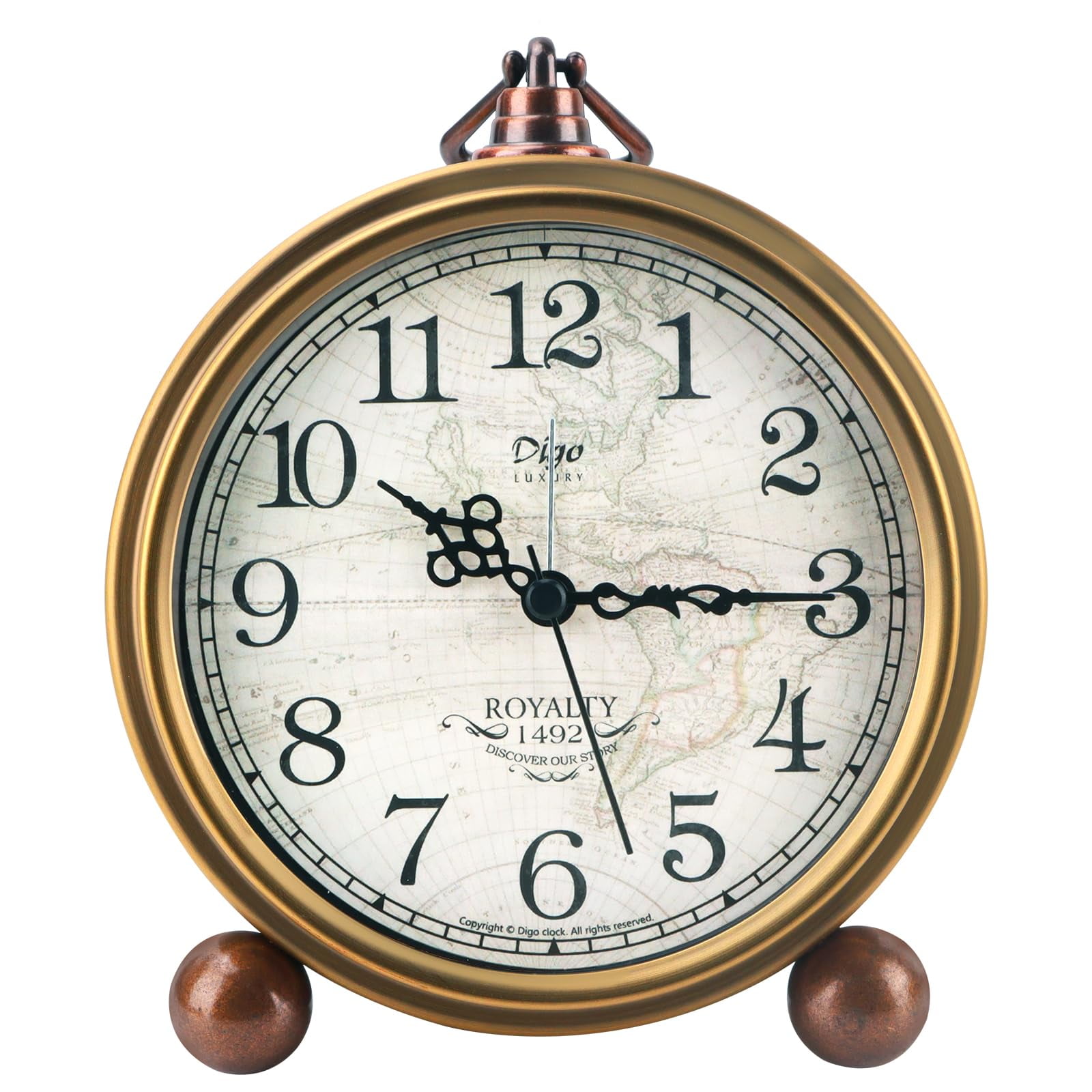 Vintage Metal Desk Clock Small Silent Non Ticking Alarm Clock for Bedroom Shelf Office Decor, Battery Operated Aesthetic Table Clock for Living Room