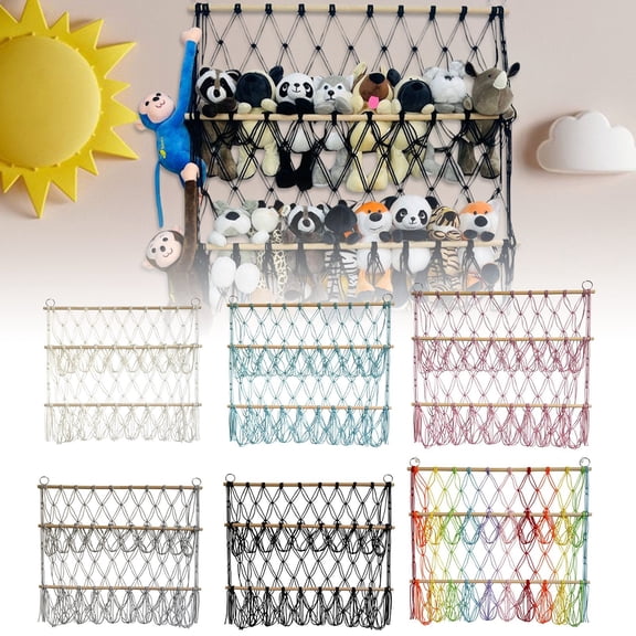 Functional Two-Tier Storage Rack Large Capacity Organizer for Nursery Kids Bedroom Preparatory Room Cute Animal Toy Net