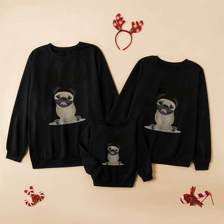 

YWDJ Matching Christmas Pajamas Parent-child Attire Christmas Printed Long Sleeve O-Neck Shirts Tops Pullover Family Matching Kid Sweatshirts Black(Black Gray White Kids 4 Years)