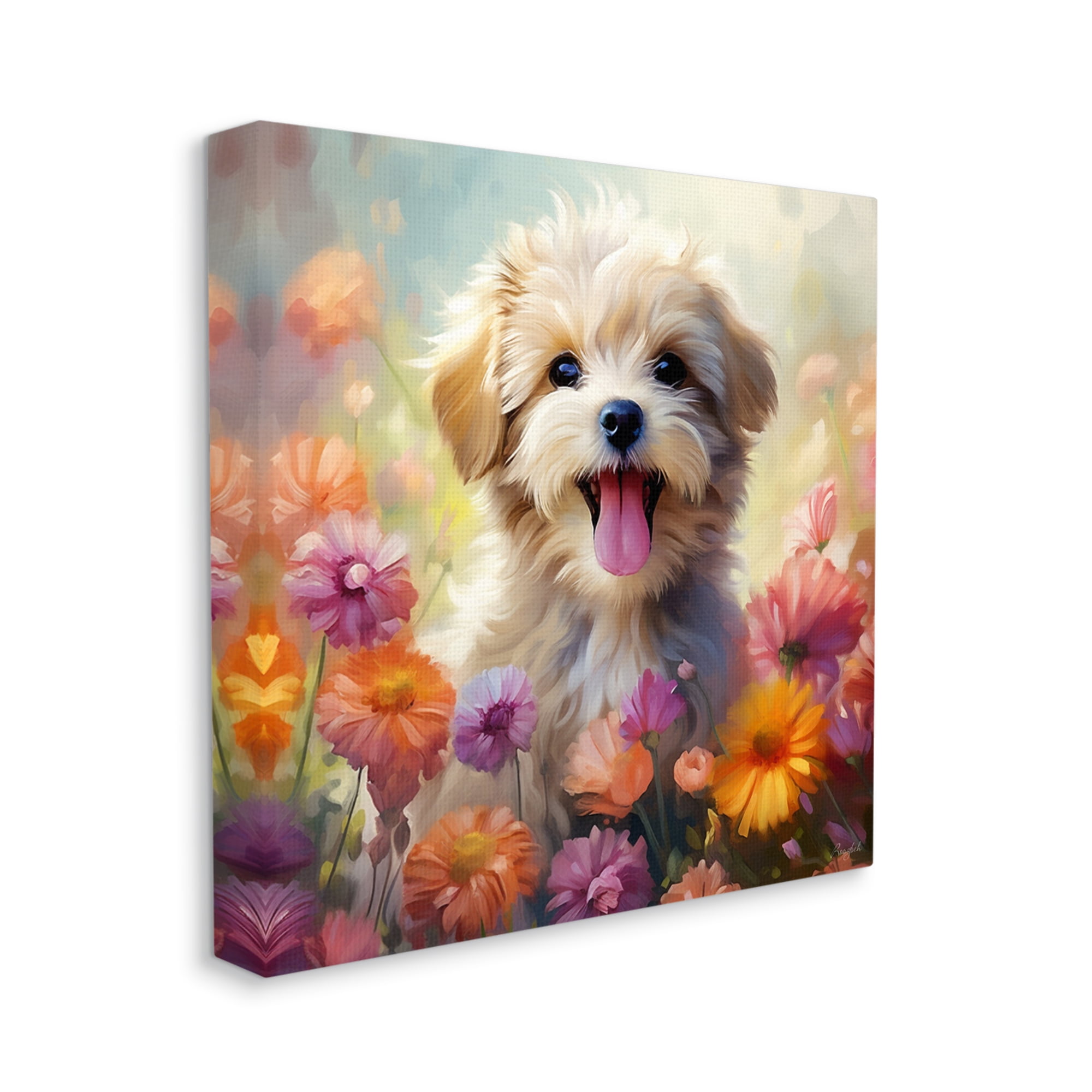 Stupell Industries Dog in Daisy Meadow Animals & Insects Painting Gallery Wrapped Canvas Art Print Wall Art, 17 x 17