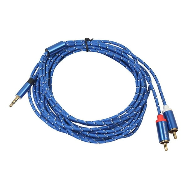 Cable de audio estéreo azul trenzado de 3,5 mm (1/8") a 2 RCA macho 5m