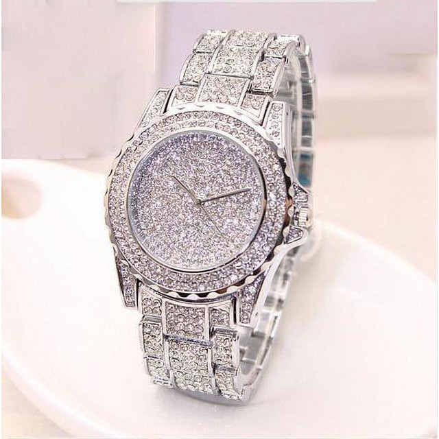Reloj de lujo para mujer, reloj helado con movimiento de cuarzo, relojes de diamantes con diamantes de imitación de cristal para mujer, reloj de pulsera de acero inoxidable con diamantes completos JM