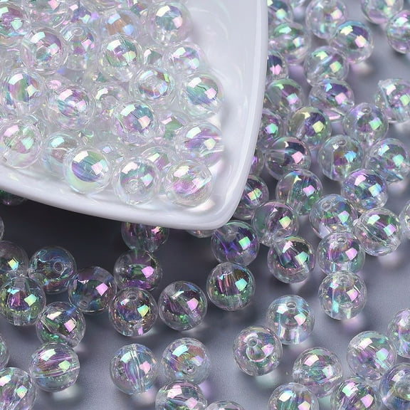 100pcs Transparent Acrylic Beads Round AB color Clear AB 10mm Hole: 2mm