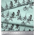 thumbnail image 2 of Soimoi Green Georgette Viscose Fabric Bicycle & Eiffel Tower Architectural Print Sewing Fabric Yard 42 Inch Wide, 2 of 3