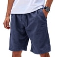 thumbnail image 2 of Men's Big & Tall Casual Drawstring Linen Shorts with Pockets - Regular Fit Stretch Work & Beach Shorts Navy L, 2 of 8