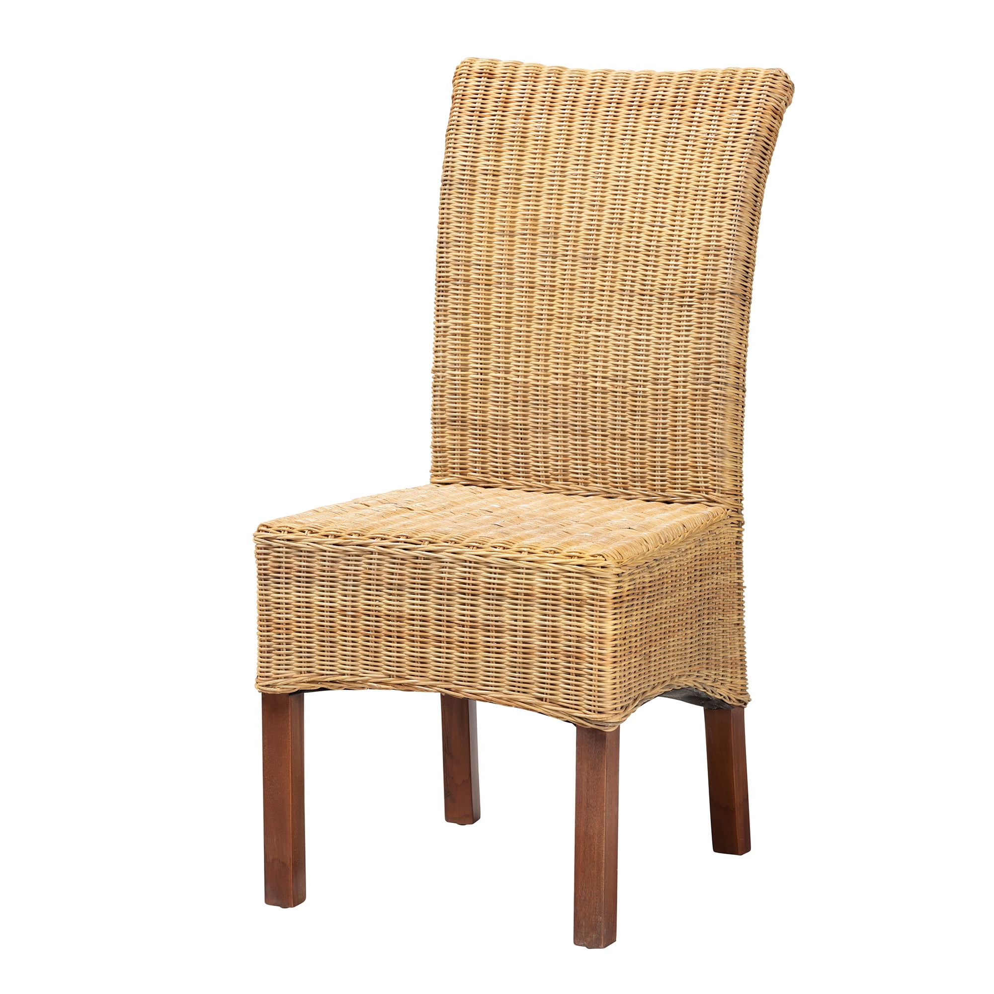 bali & pari Shamara Rattan and Mahogany wood BOHO Dining Chair, Natural Brown