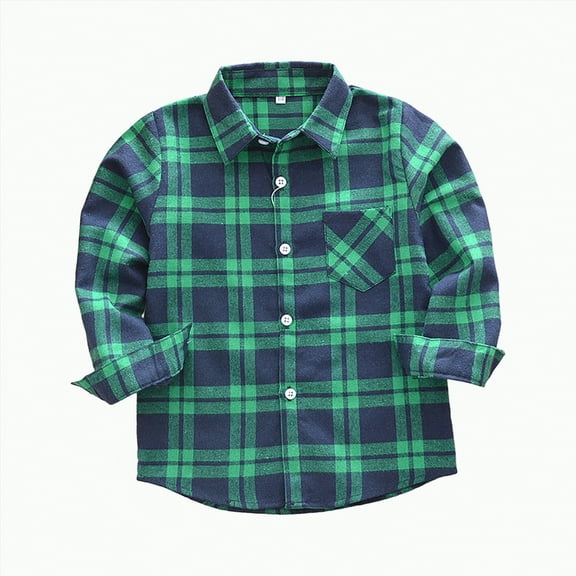 TOWED22 Kids Little Boys Girls Baby Red Plaid Flannel Long Sleeve Button Down Flannel Shirt Plaid Tops Girl Boy Clothes(Green,9-10 Y)