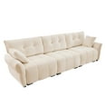 thumbnail image 4 of 3-Seater Sofa Set with 2 Ottomans and Pillows, Solid Wood Frame, Textured Chenille Cover, High-Rebound Cushions, White, 4 of 9