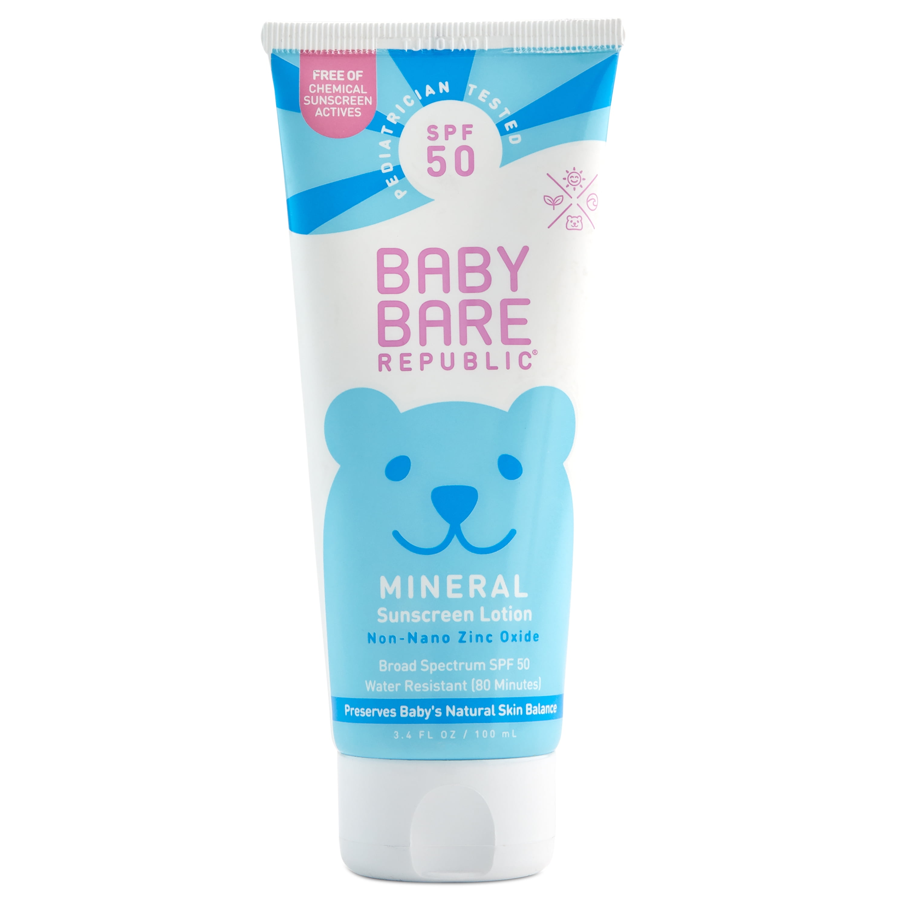 Bare Republic Mineral SPF 50 Baby Sunscreen Face & Body Lotion, 3.4 fl oz