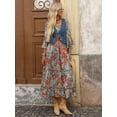 thumbnail image 6 of Multicolor Bohemian V-Neck Tiered Maxi Dress With Belt And Flared Sleeves, 6 of 8
