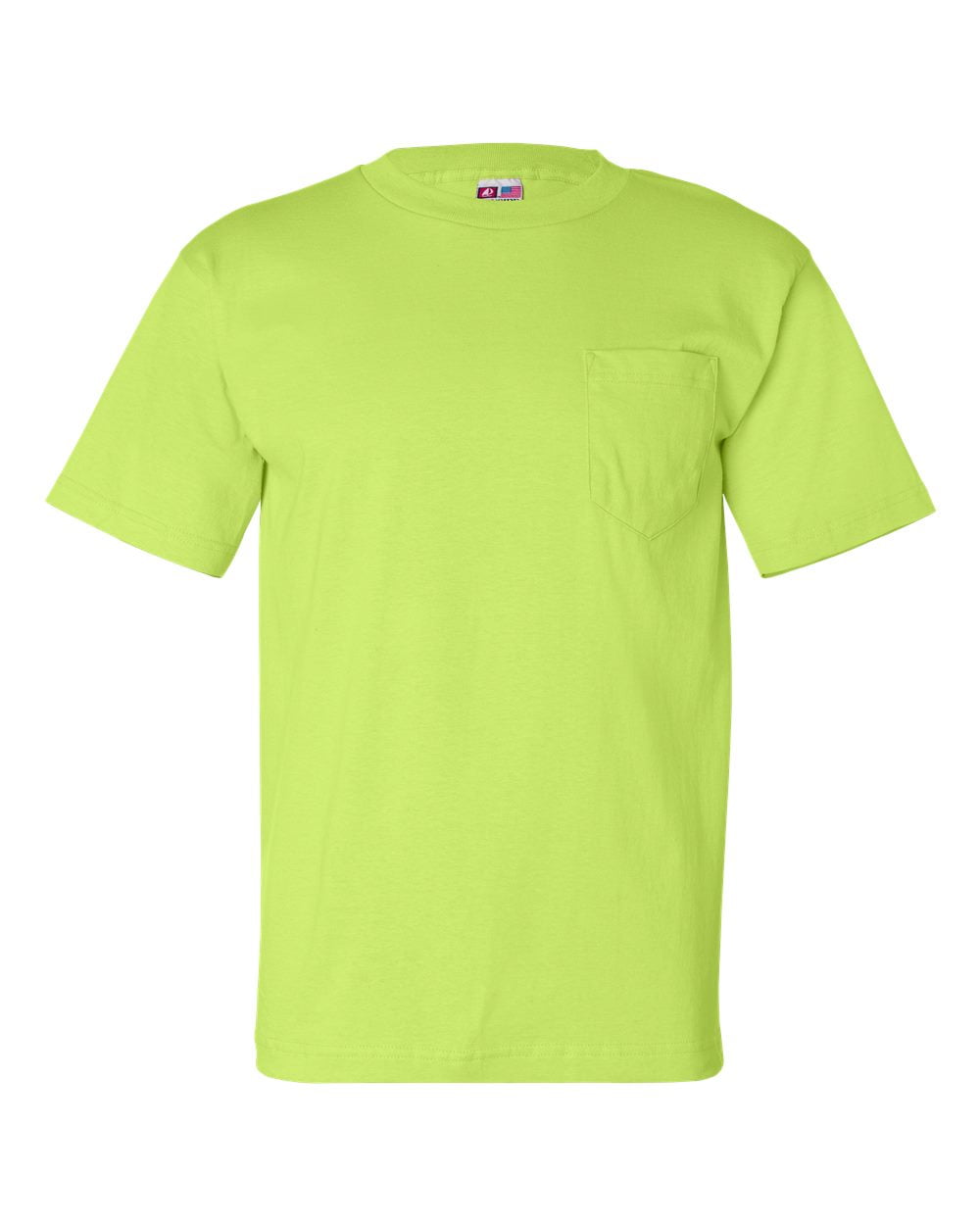 Adult 6.1 oz., 100% Cotton Pocket T-Shirt LIME GREEN 2XL 