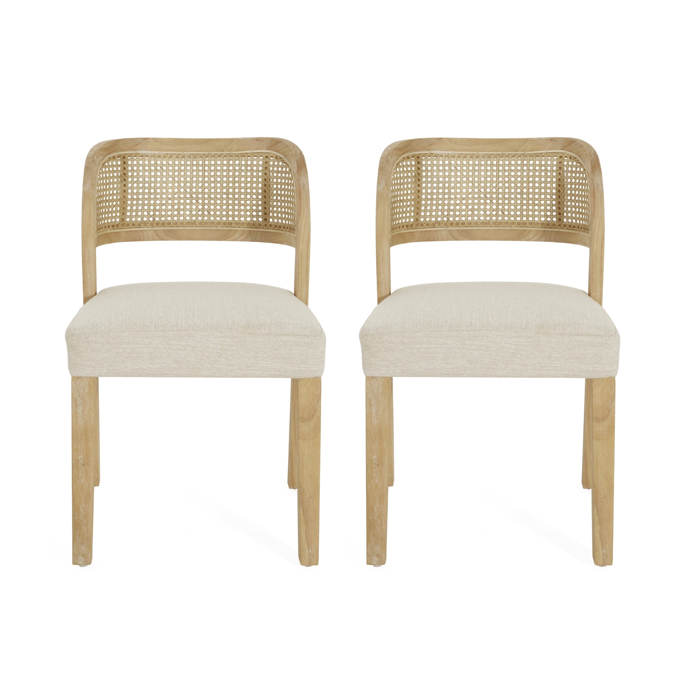 Christopher Knight Home Hand-Woven Rattan Back Dining Chairs with Beige Seat, Natural Finish, Set of 2