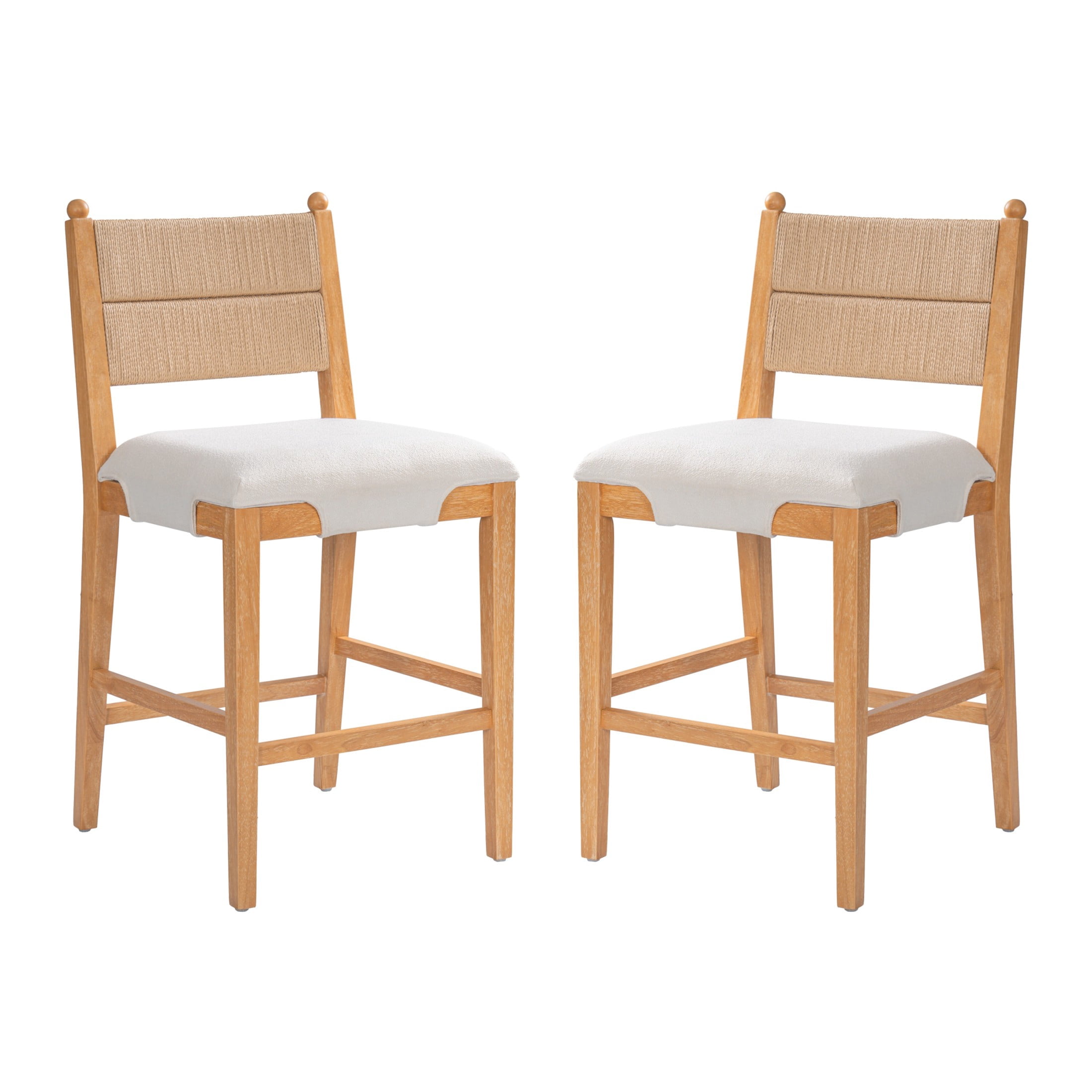 Christopher Knight Home Upholstered Counter Stools, Rope Back, Wood Frame, Beige+Natural, Set of 2