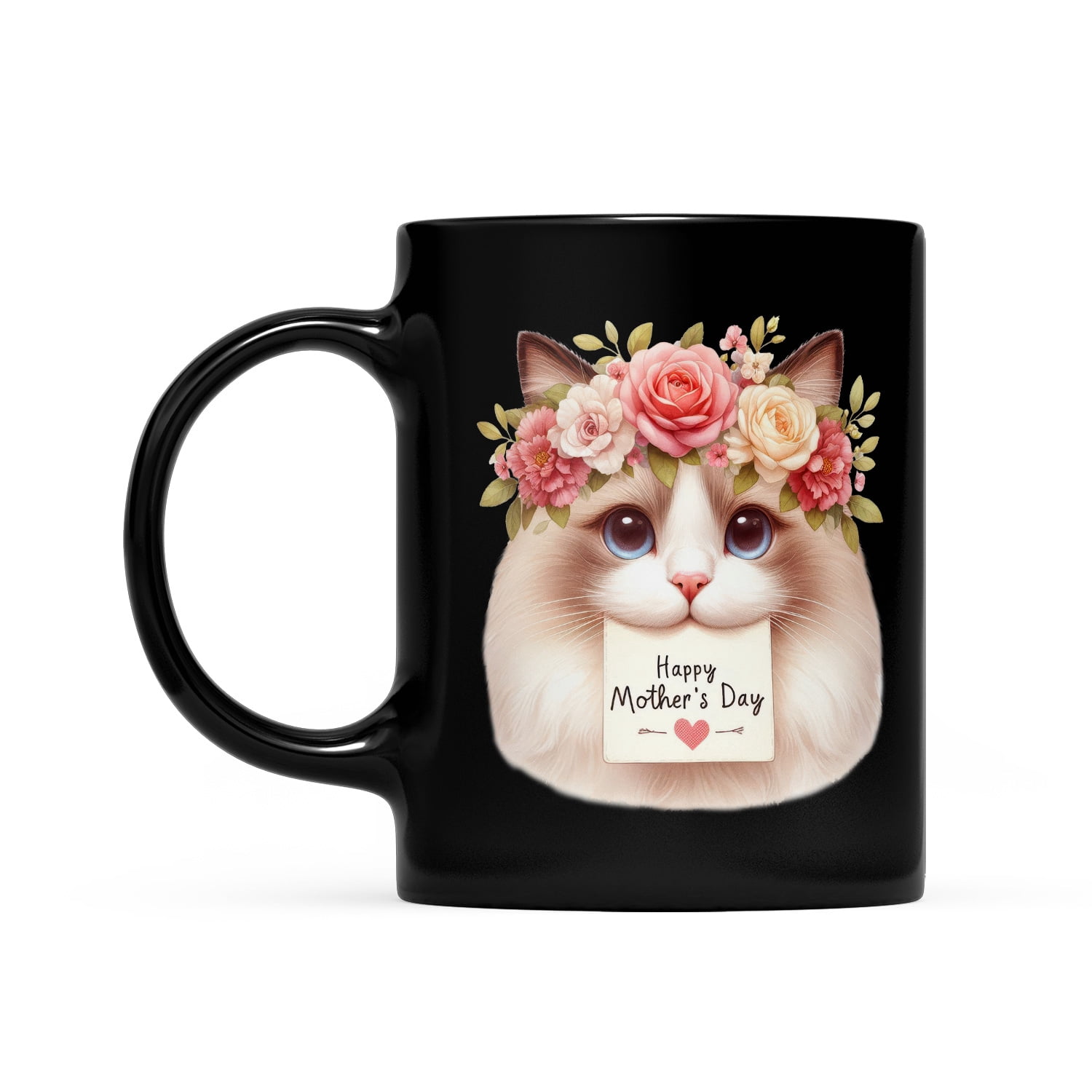 Happy Mother's Day Ragdoll with Flower Crown and Greeting Card Mug Cat Lover Kitten Owner Gifts Idea Coffee Tea Cup - 13004