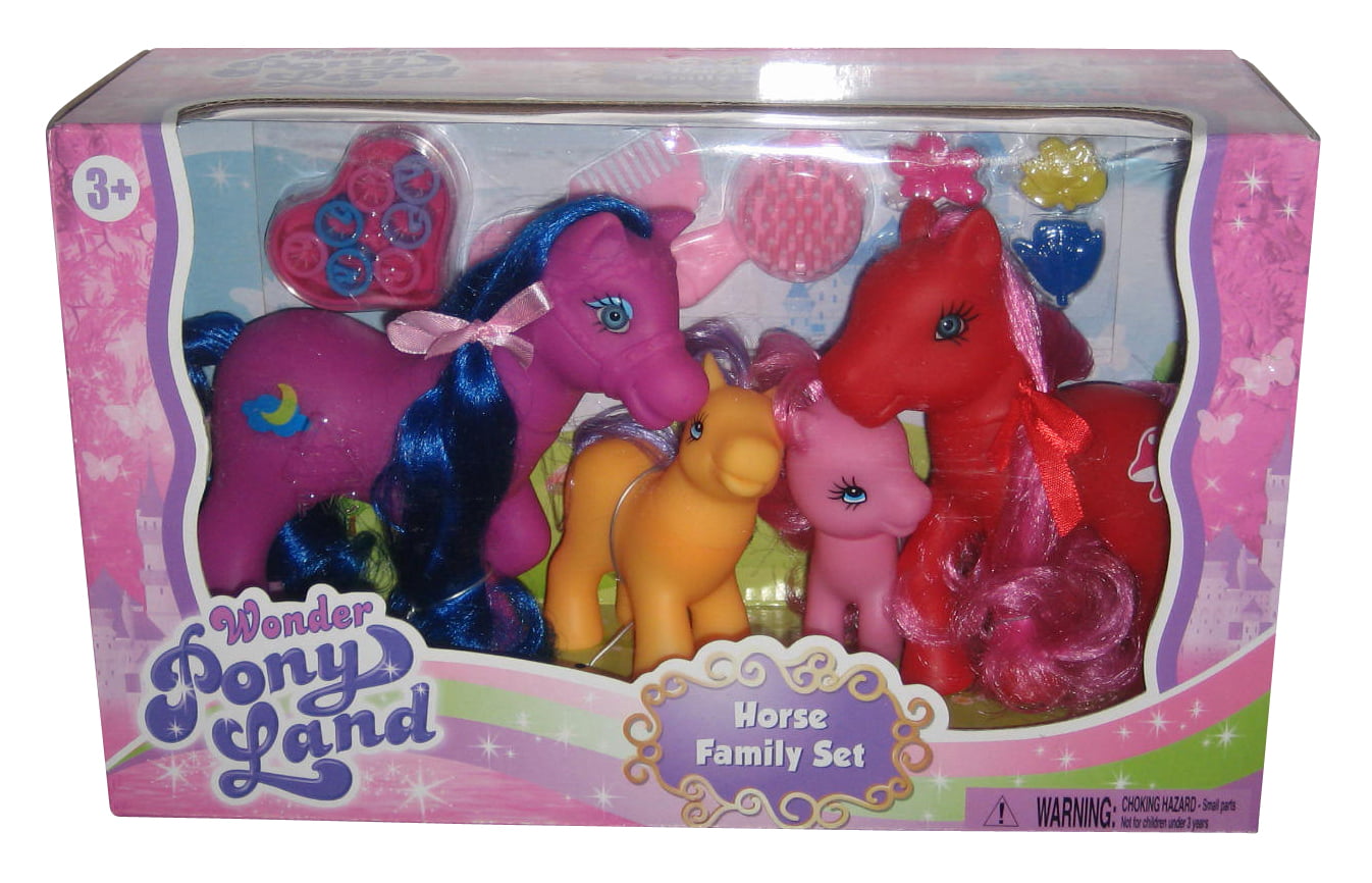 Wonder Pony Land Horse Unicorn Family Set with Hair Accessories Age 3+ 