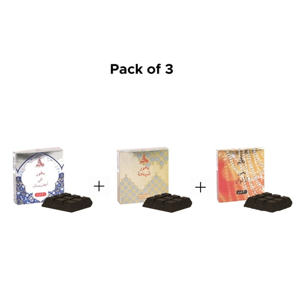 Pack of 3 HAMIDI BAKHOOR WHITE MUSK SHEIKHA and AL ANWAR 40 GM INCENSE FRAGRANCE FOR HOME
