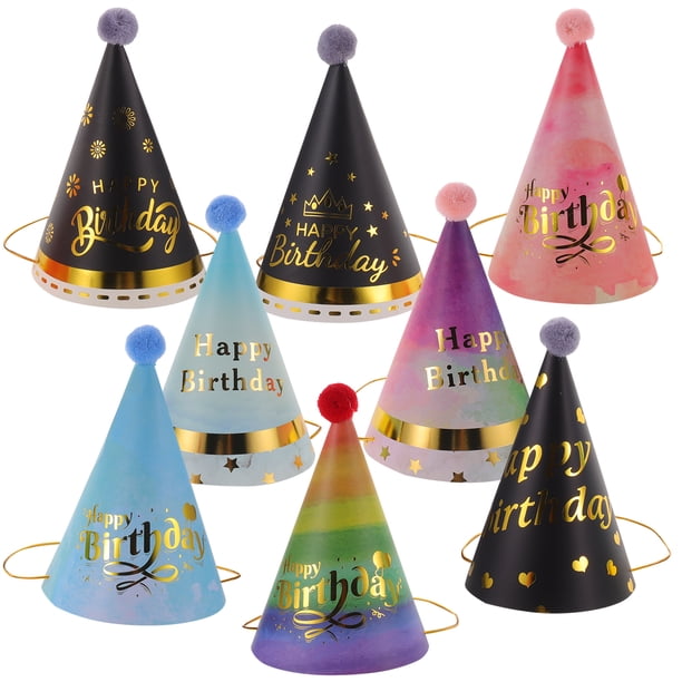 KAKOWELY 8 sombreros de cumpleaños para niños, sombreros de fiesta de cumpleaños para niños, sombreros de cono para fiesta de cumpleaños