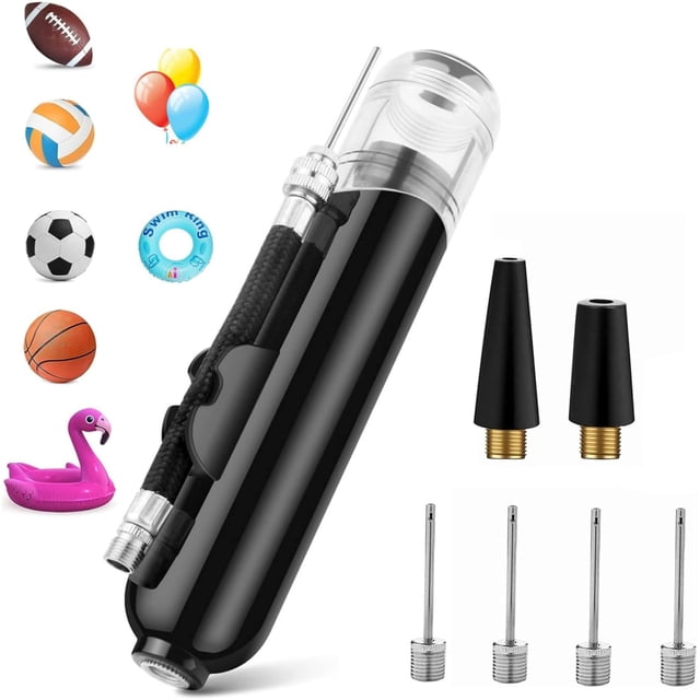 Bomba para Inflar Balones, de Pelota, Mano Portátil, Inflador Manual con 4 Agujas Repuesto y Adaptador, Fútbol, Baloncesto, Pilates, Voleibol, Balonmano, Globo (Negro) Negro