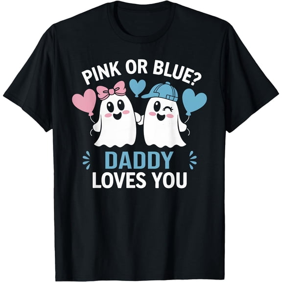 Or Blue Daddy Loves You Gender Reveal Halloween Ghost T-Shirt , Vintage T-Shirt
