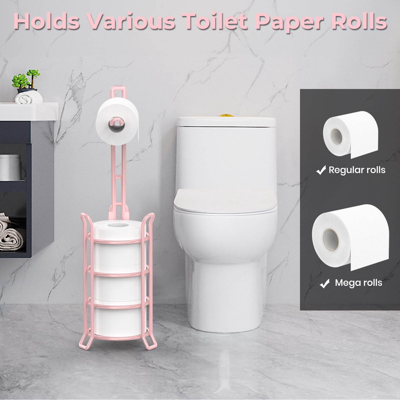 Toilet Paper Holder Toilet Paper Stand and Dispenser for 3 Spare Rolls Metal Wire Free-Standing Toilet Tissue Paper Roll Storage Shelf Bathroom Accessories Storage Organizer Black