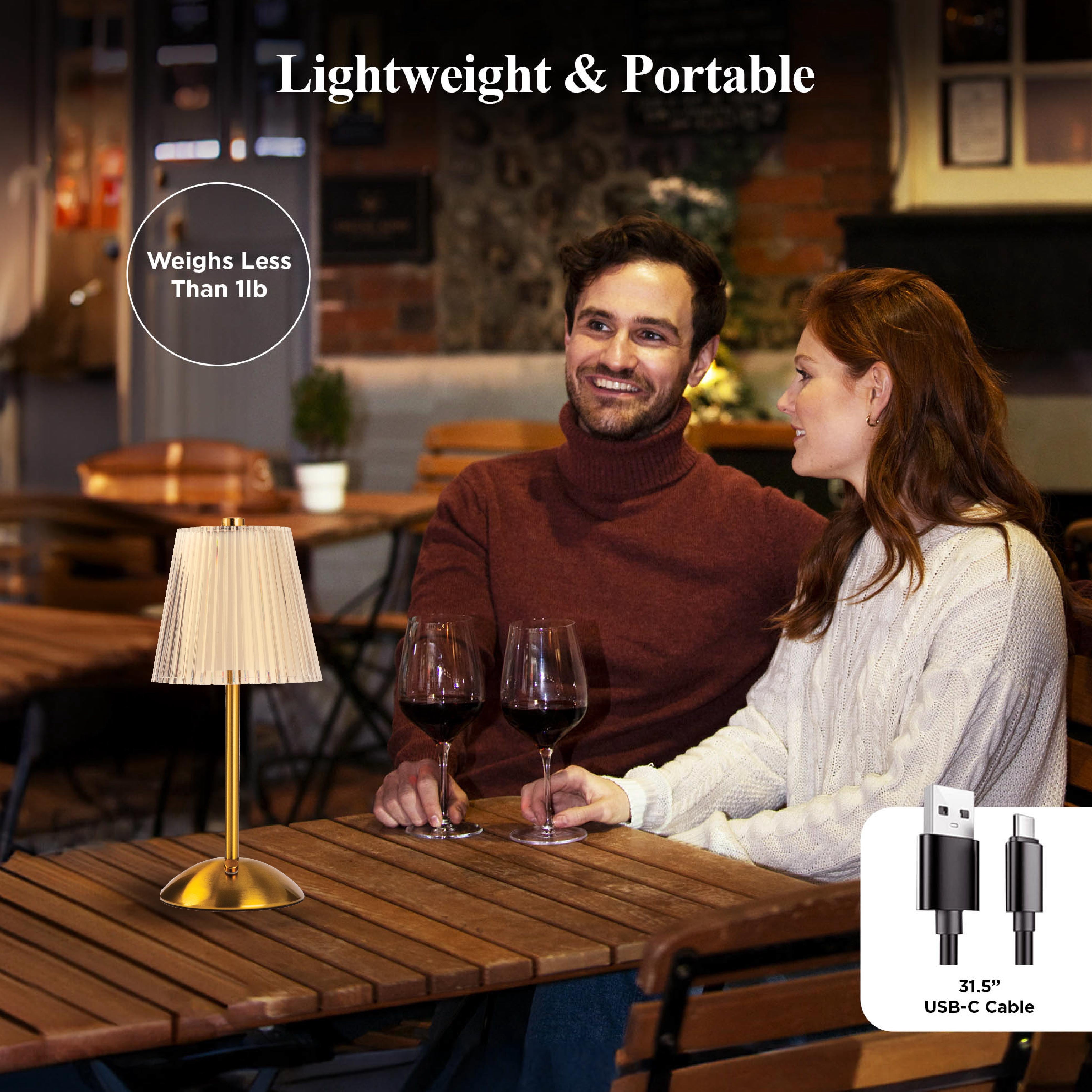Bell and Howell Aurora Table Lamp 2 Pack Small Cordless Touch LED Rechargeable Lamp Bedside Desk Nightstand Gold Base
