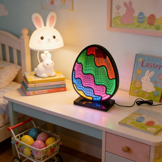 ddioayh LED Night Light Plug and Play Acrylic Easter Egg Sign with 70 Inches Data Cable for Bedroom Decor Warm Soft Lighting