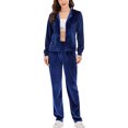 thumbnail image 4 of FUTATA Women's Velour Tracksuit Outfits Joggers Set Long Sleeve Hooded and Sweatpants 2 Piece Velour Sweatsuits Set Blue S, 4 of 6