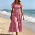 thumbnail image 5 of Atogsazn Women Square Neck Puff Sleeve Dress Smocked Tiered Maxi Dresses Flowy Ruffle A-Lined Sundress Pink XXL Fashion, 5 of 7