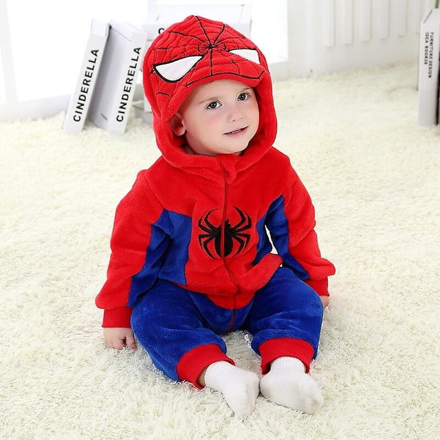 Disfraz de Halloween para niños, disfraz de Spiderman, pijamas de 0-36 meses, traje cosplay con capucha para bebé, chaqueta de invierno de franela suave con cremallera Afortunado Sencillez