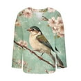 thumbnail image 4 of TFEOQRY Women's Floral Pattern Print Shirt V Neck Long Sleeve Loose Casual Long Top Button Decor Fall Fashion Shirt Green, 4 of 5