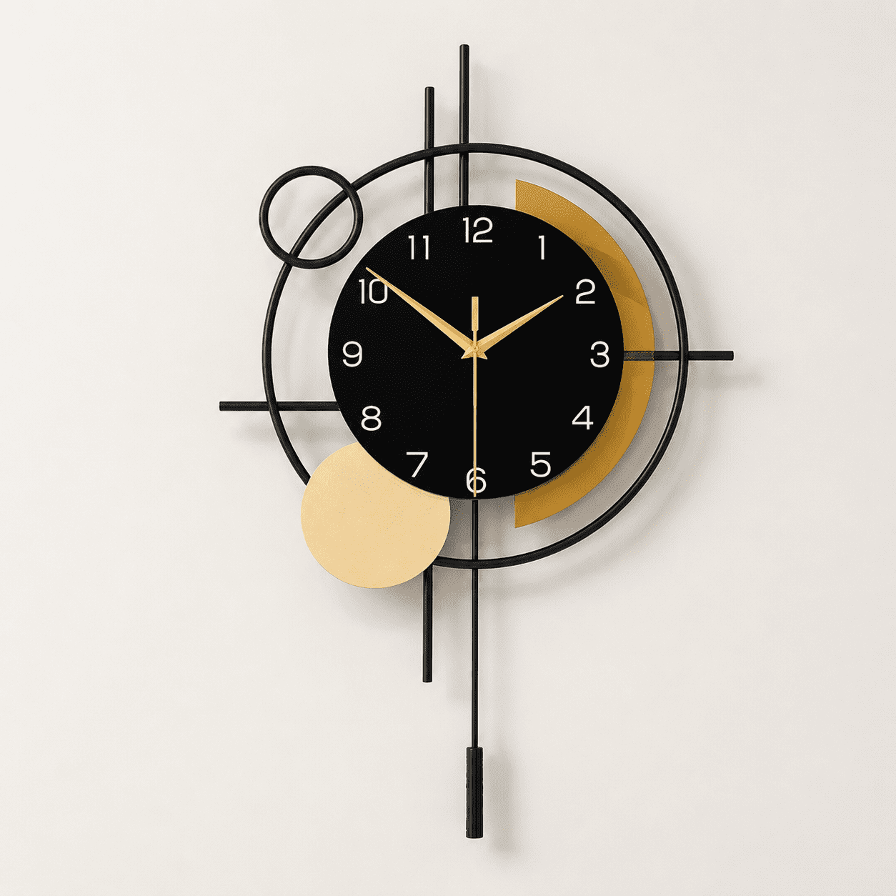 Black 13x21 in Modern Pendulum Silent Quartz Decorative Wall Clock for Living Room Dining Kitchen
