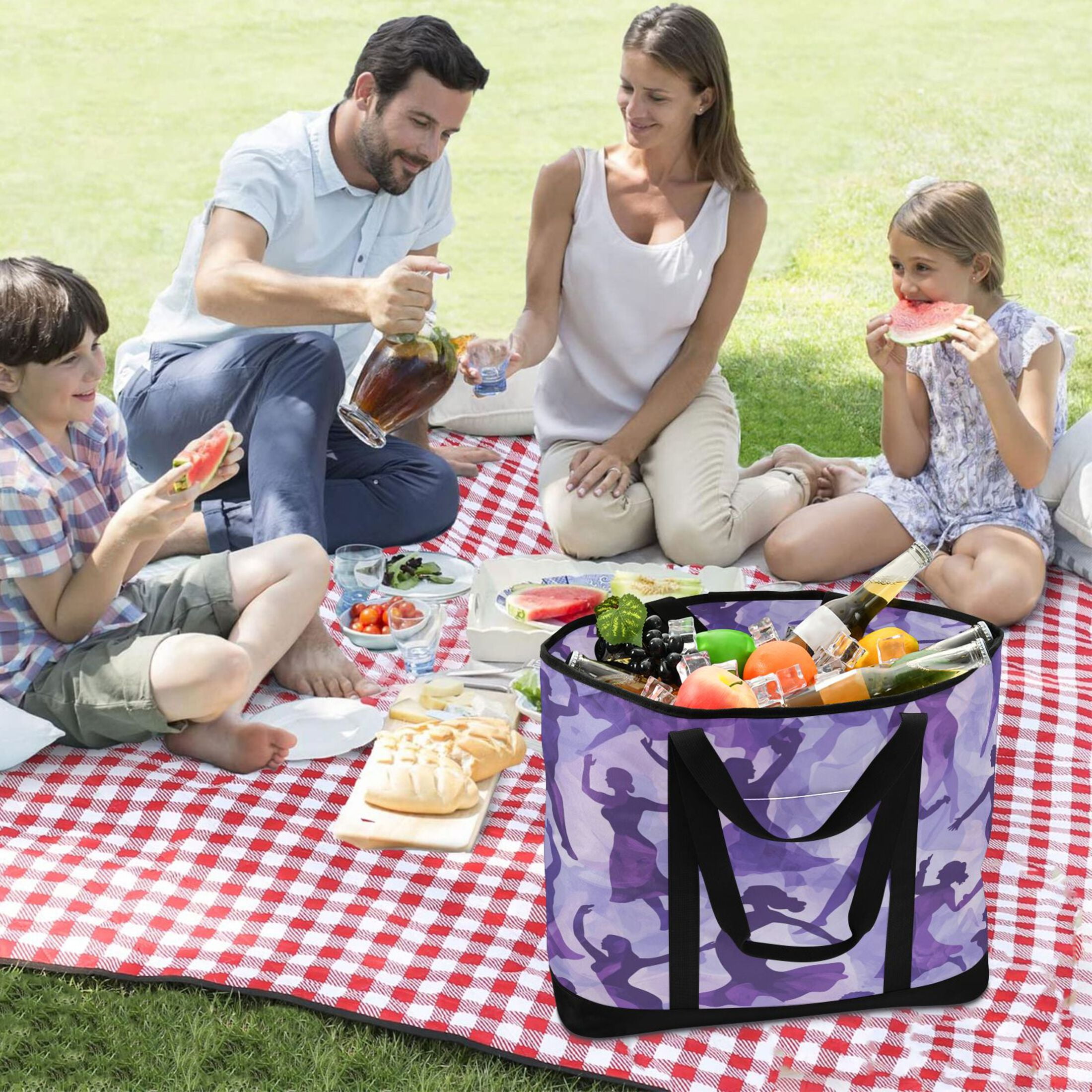 Large Hand-held Ice Pack Picnic Bag Insulation and Refrigeration Suitable for Shopping Picnics and Camping Purple Crowd