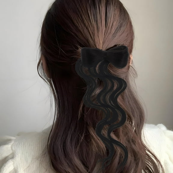 Raindrops 14 Inch Curly Ponytail Hair Extension with Bowknot Clip-On Natural Black Stylish Hairpiece for Women and Girls