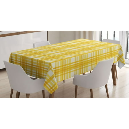 

Plaid Tablecloth Retro Checkered Geometric Fashion Stripes Forming Square Shapes Art Rectangle Satin Table Cover Accent for Dining Room and Kitchen 60 X 90 Earth Yellow and Ivory by Ambesonne