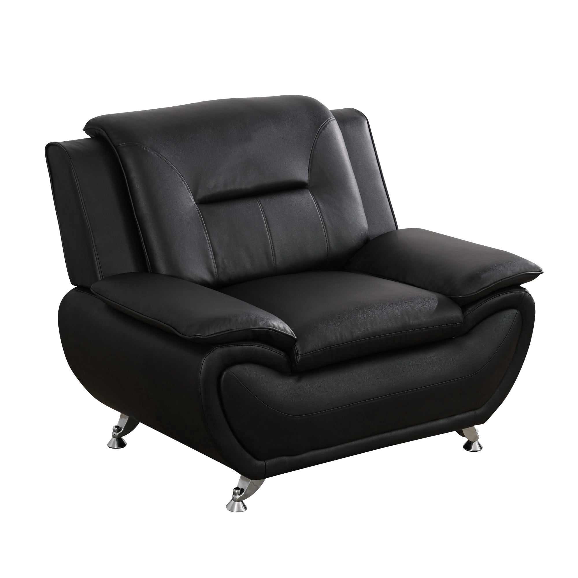 Gewnee Single Sofa, 46" Sofa Chair,Breathable Faux Leather Upholstery, Solid Wood Frame Living Room Lounge Accent Chair ，Black