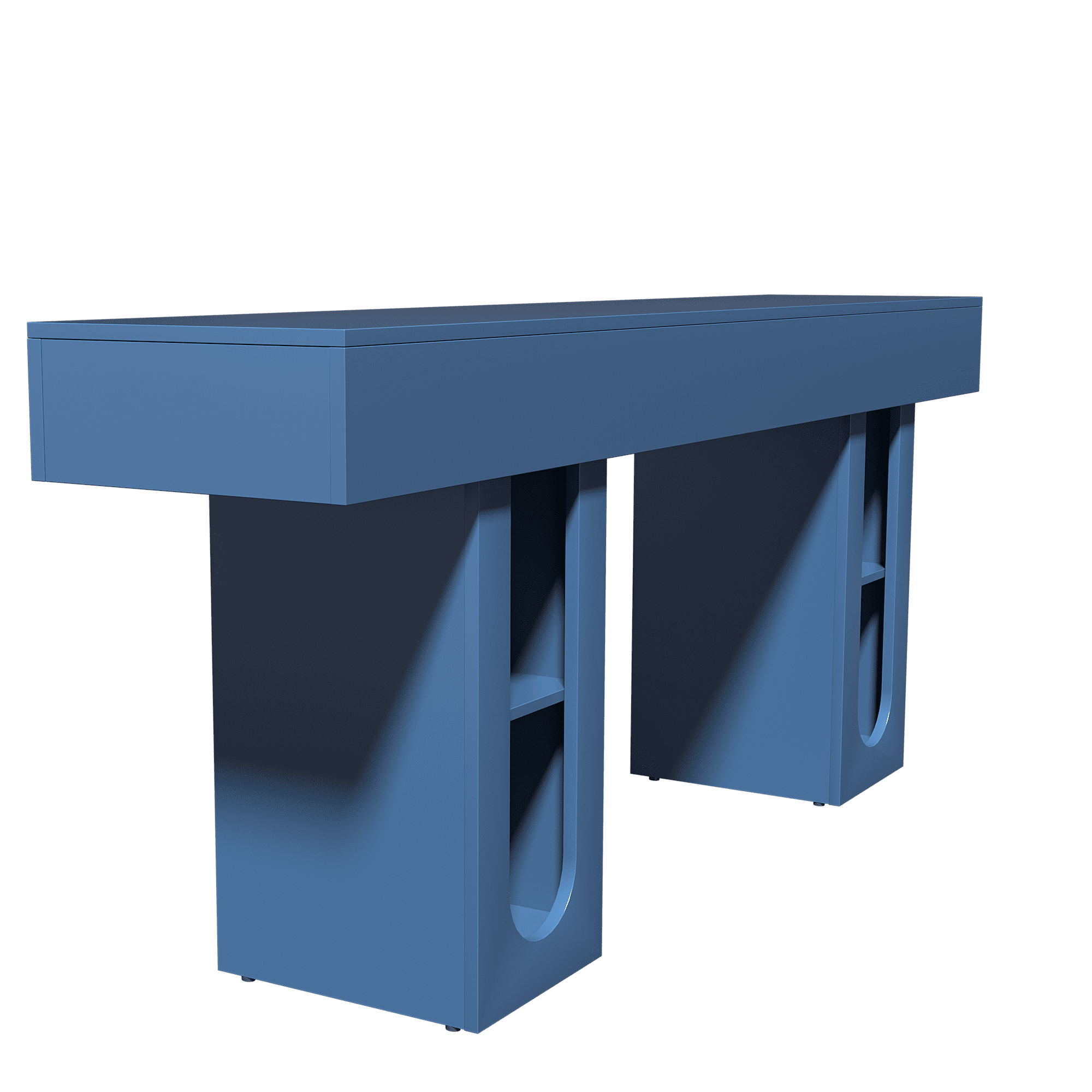Mintazer 71" Modern U-Shaped Console Table with Charge Station, Entryway Table with Storage Shelves, Sofa Table for Entryway Hallway Living Room, Blue