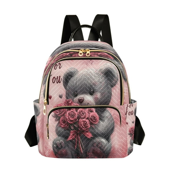 Casual Bear Holding Rose Backpack for School,College and Travel, Water Resistant Bookbag,