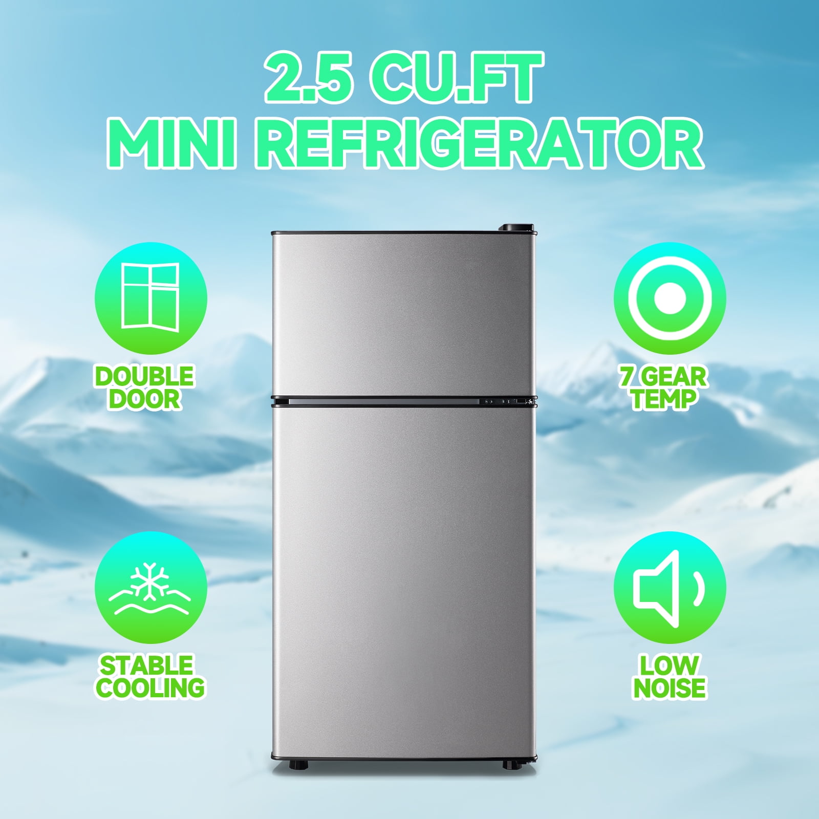 TACOOL 2.5Cu.ft Small Refrigerator Mini Fridge for Dorm with Drink Holder and Egg Tray, Silver