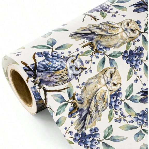 WRAPAHOLIC 30 Inch Jumbo Kraft Christmas Wrapping Paper 30 Inch x 100 Feet Jumbo Roll White Owls Wild Animal Winterfall Watercolo for Christmas Holiday Party Celebration