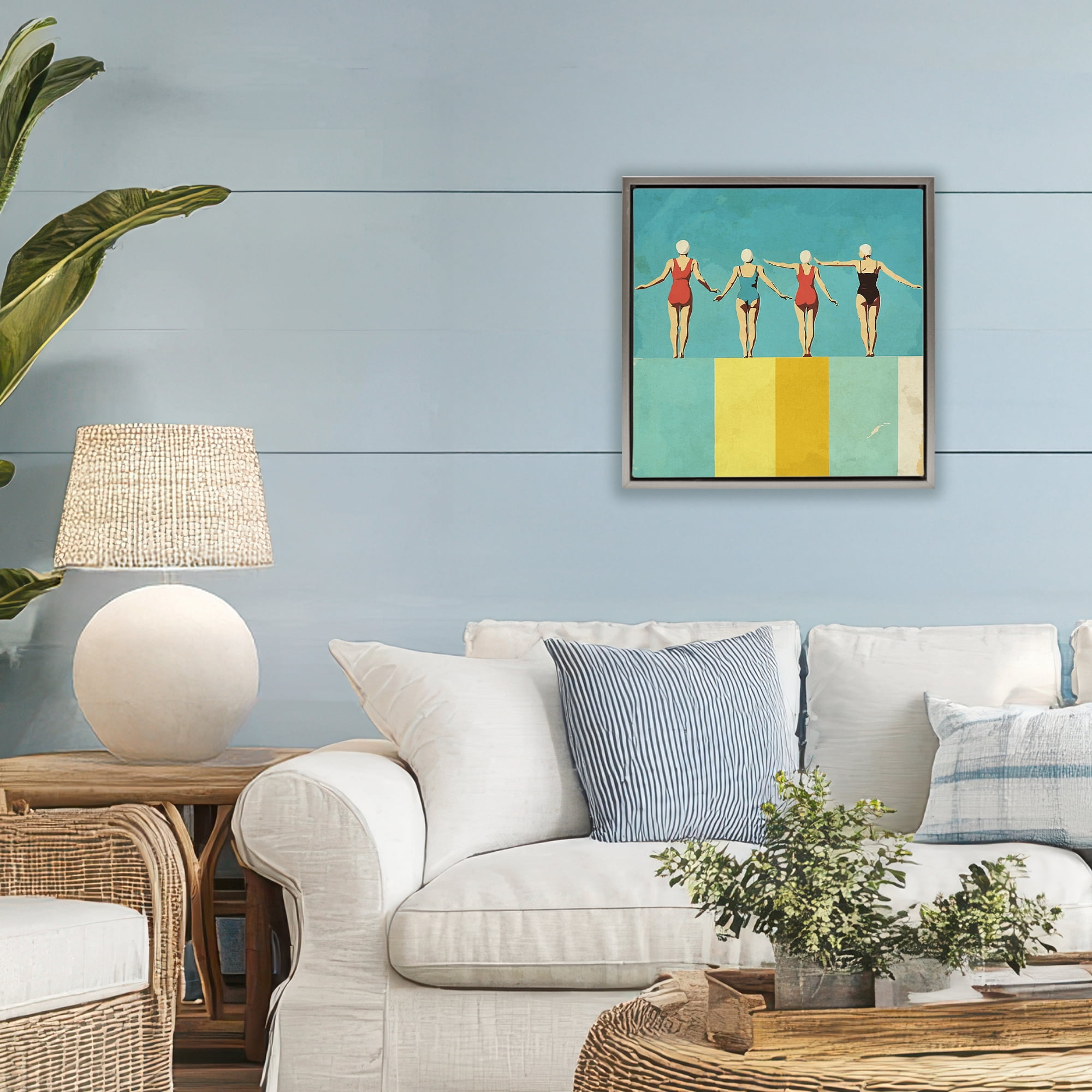 Stupell Industries Four Figures on the Pool Gray Framed Floater Canvas Wall Art, design by Layla Oz