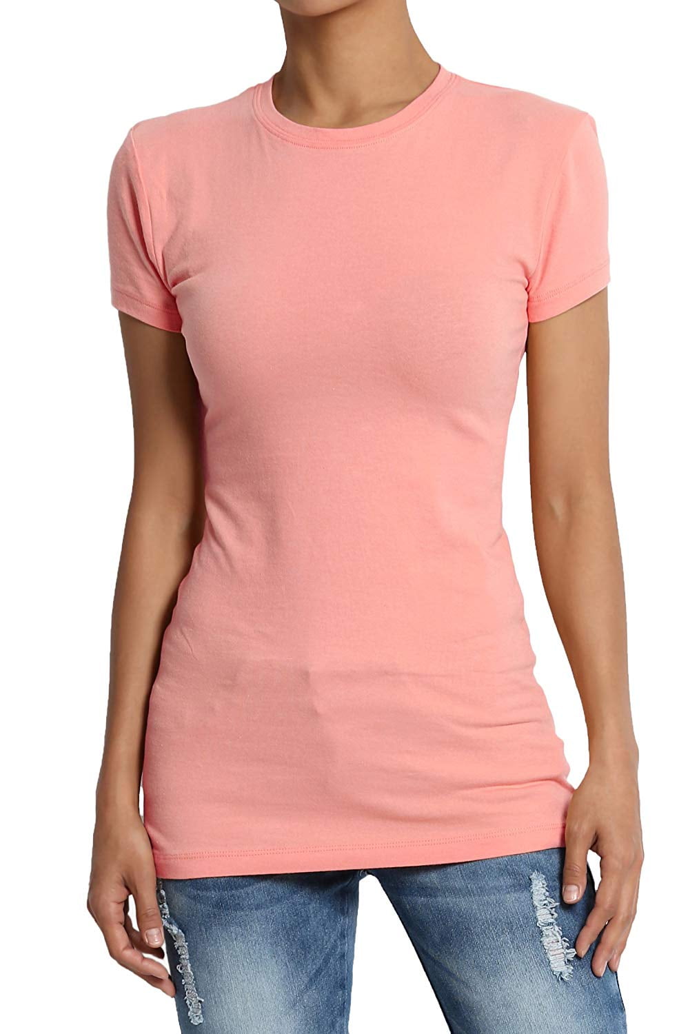 Women's & Juniors Basic Round Crew Neck Short Sleeve Stretch Cotton