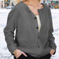 thumbnail image 4 of Wang6 Women Plus Size Cardigans Jacket Trendy Long Sleeve Button down Coat Fall Open Front Loose Fit Solid Outwear Tops X_0617liDark Gray XXL, 4 of 8