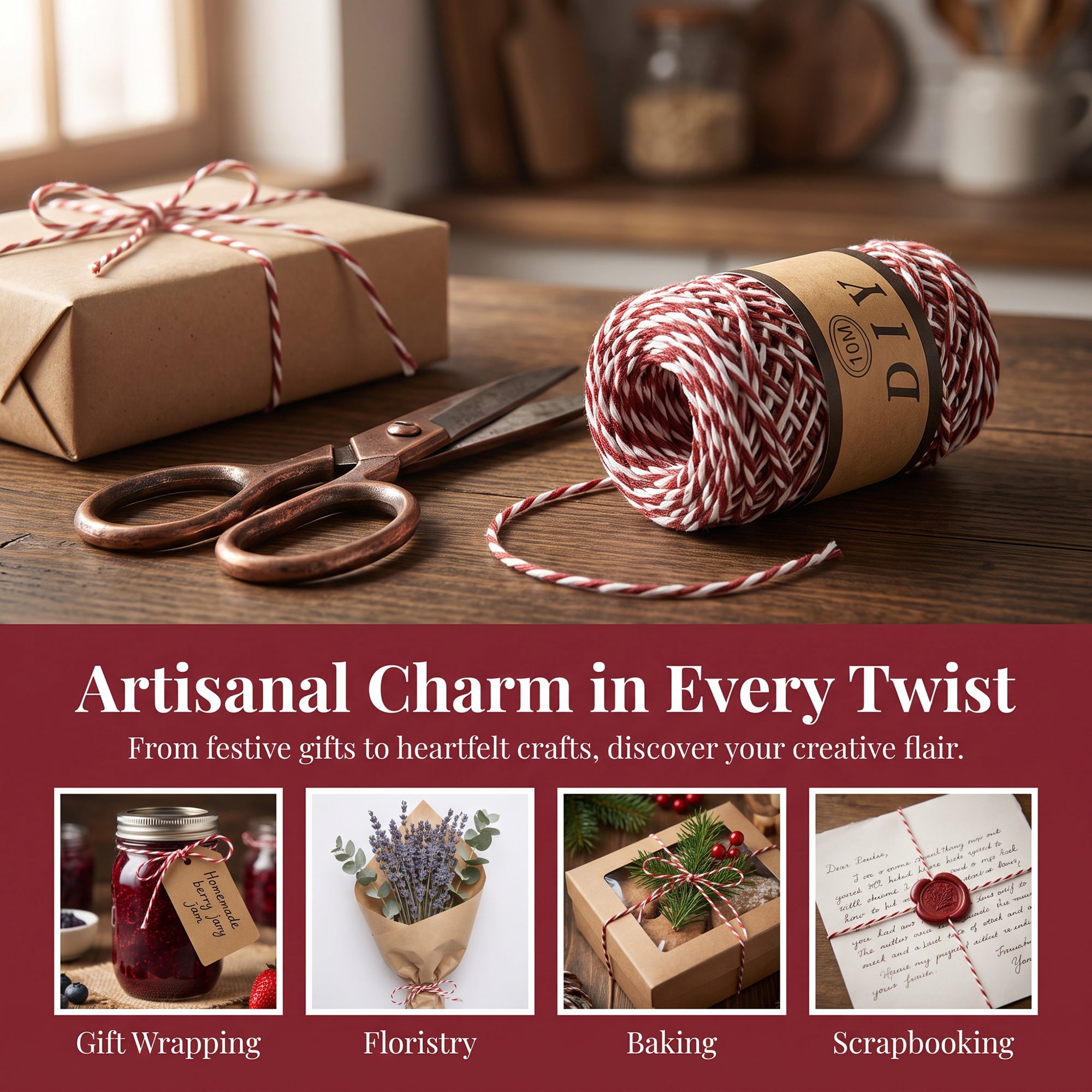 Unique Bargains Natural Jute Twine for Gift Wrapping and Crafting Uses Dark Red 10.9 Yard