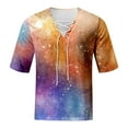 thumbnail image 3 of Men Summer Tops Mens Spring And Summer Casual Tie Dye Print T Shirt Lacing V Neck 3/ 4 Sleeve Tops Band 1 Long Sleeve Turtleneck Men Vintage Raglan Tees Neck Top Holiday Plain Tee Shirts Orange 4XL, 3 of 5