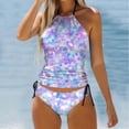 thumbnail image 2 of Women Plus Size Tankini Swimsuits Separate Gradient Star Print Swimsuit Holiday Beachwear Bathing Suit Tankini Swimsuit Set High Neck Tummy Control Top with Bottom Bathing Suits, 2 of 5