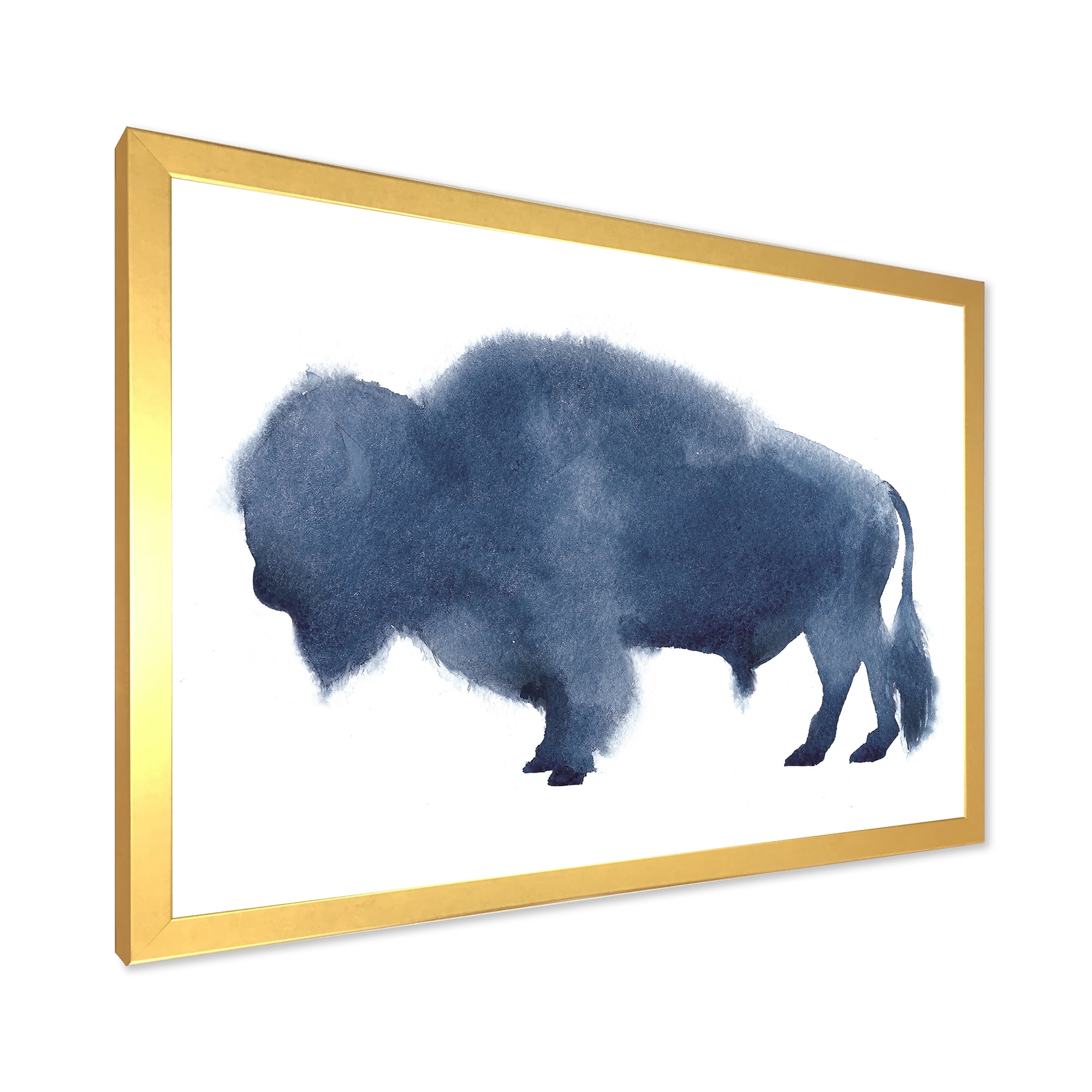 Designart 'Navy Blue Bison Silhouette On White' Farmhouse Framed Art Print