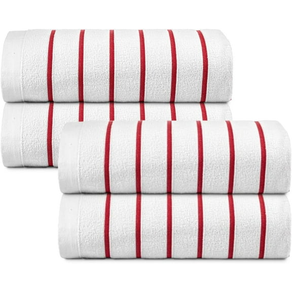 belem Red Horizontal Stripe Oversized Pool Towels Bulk 36x68-24 Pack Beach Towels Bulk - Highly Absorbent Spa & Hotel Bath Sheet - Quick Drying - Durable & Soft Towels in Bulk